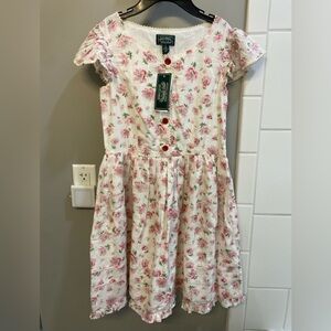 Ralph Lauren Pink Floral Cotton Button-Front Girls' Dress / Size 12 / NWT